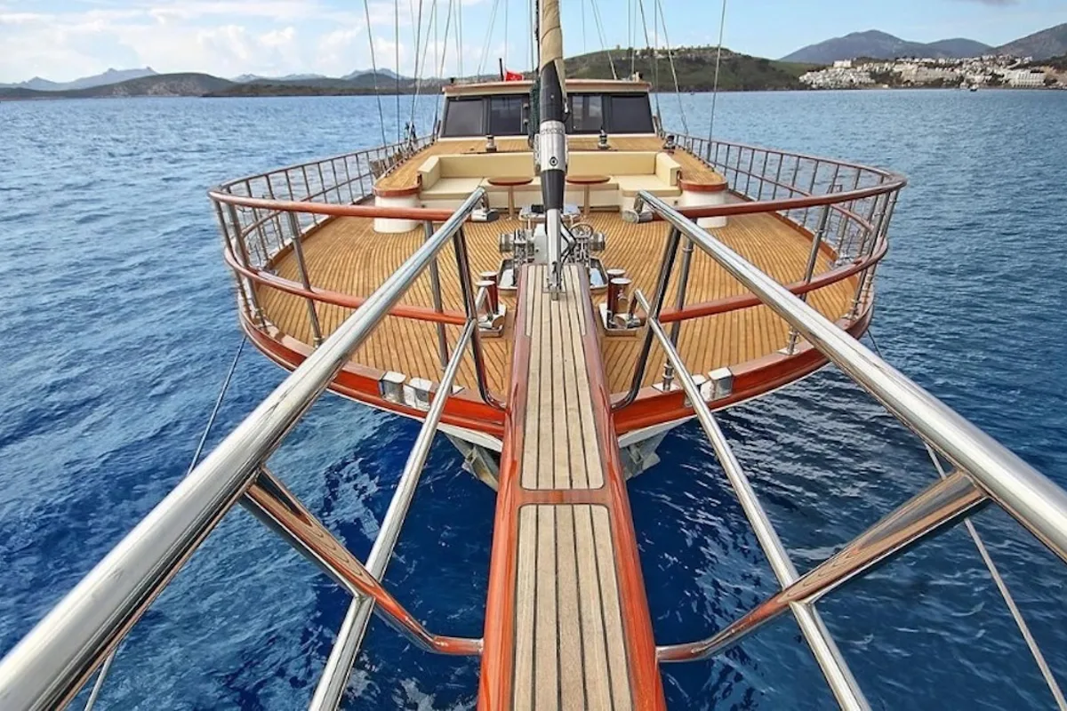 Deck of Dragon Fly, a Gulet Custom built 183 yacht at Bodrum, Turkey