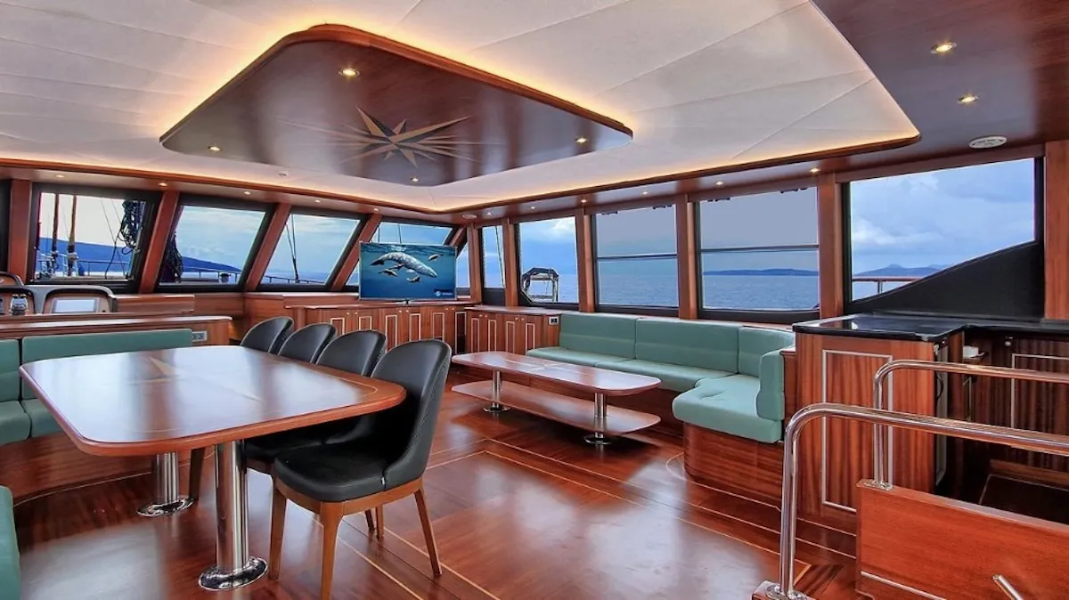 Salon of Dragon Fly, a Gulet Custom built 183 yacht at Bodrum, Turkey