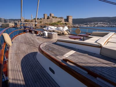 Deck of Dragon Fly, a Gulet Custom built 183 yacht at Bodrum, Turkey