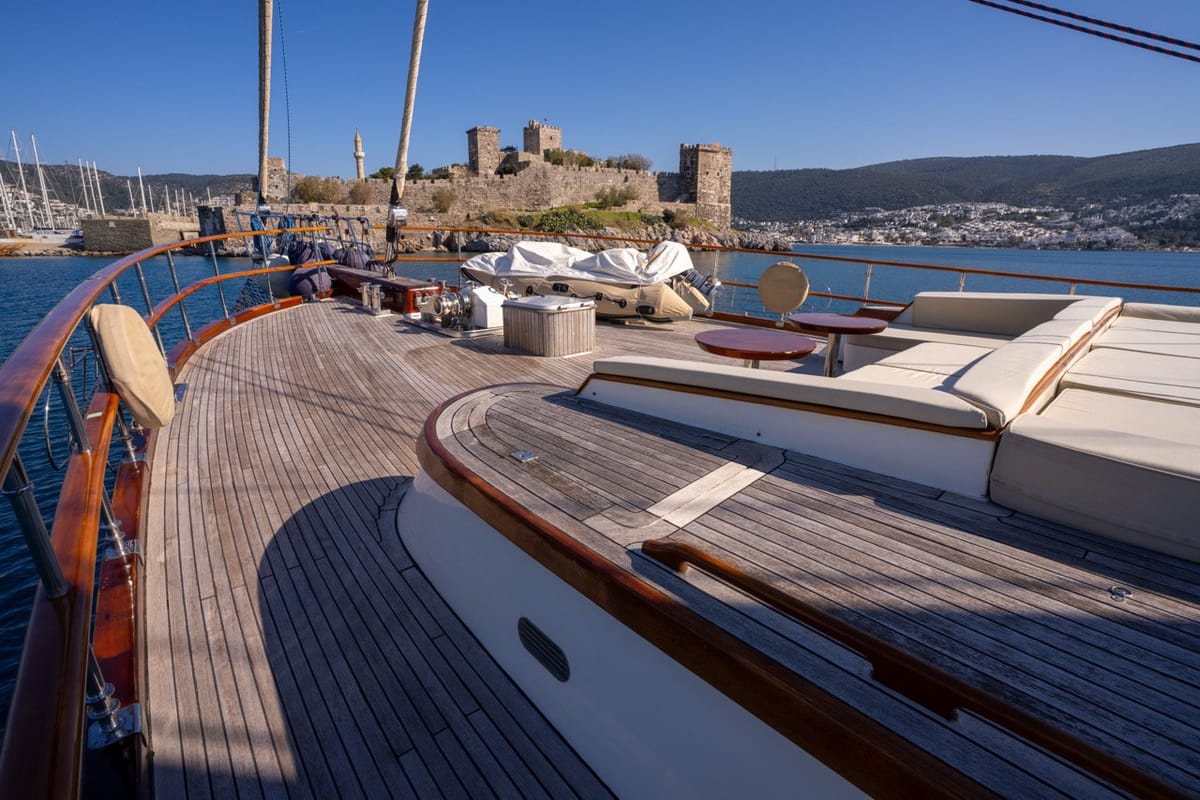 Deck of Dragon Fly, a Gulet Custom built 183 yacht at Bodrum, Turkey