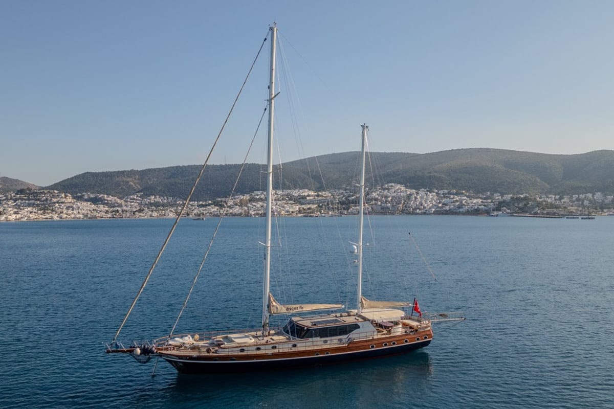 Exterior view of Dragon Fly, a Gulet Custom built 183 yacht at Bodrum, Turkey