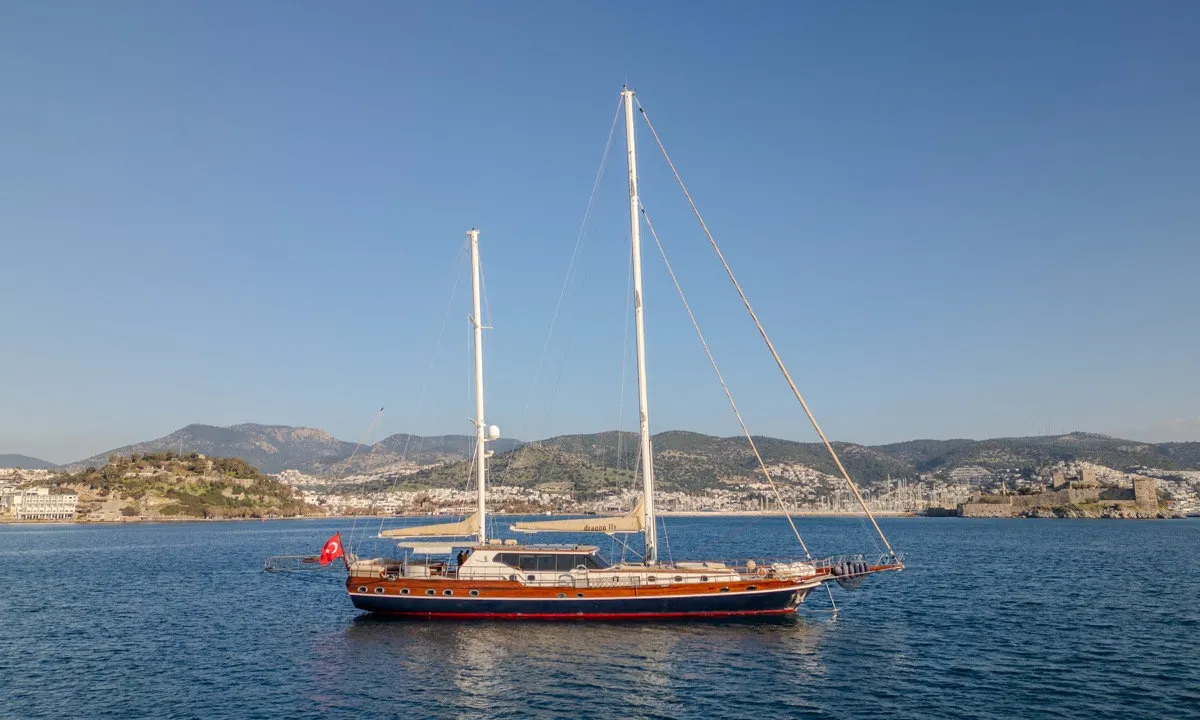 Exterior view of Dragon Fly, a Gulet Custom built 183 yacht at Bodrum, Turkey