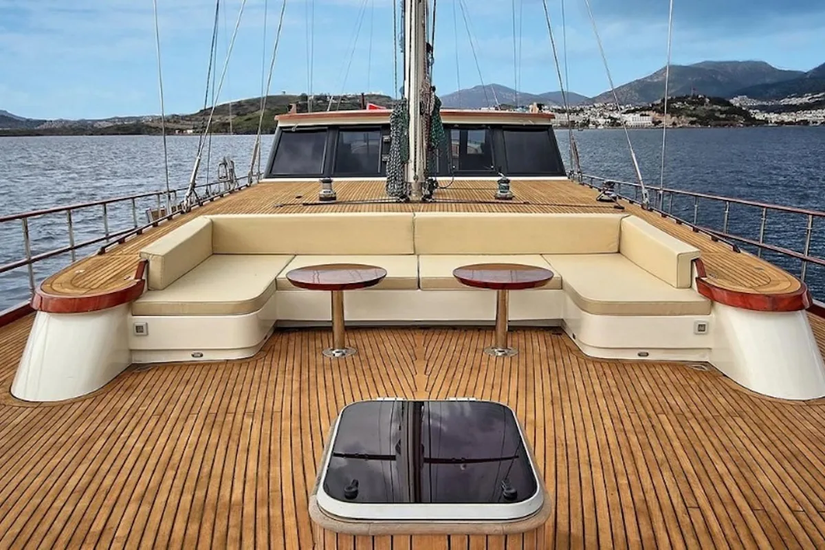 Deck of Dragon Fly, a Gulet Custom built 183 yacht at Bodrum, Turkey