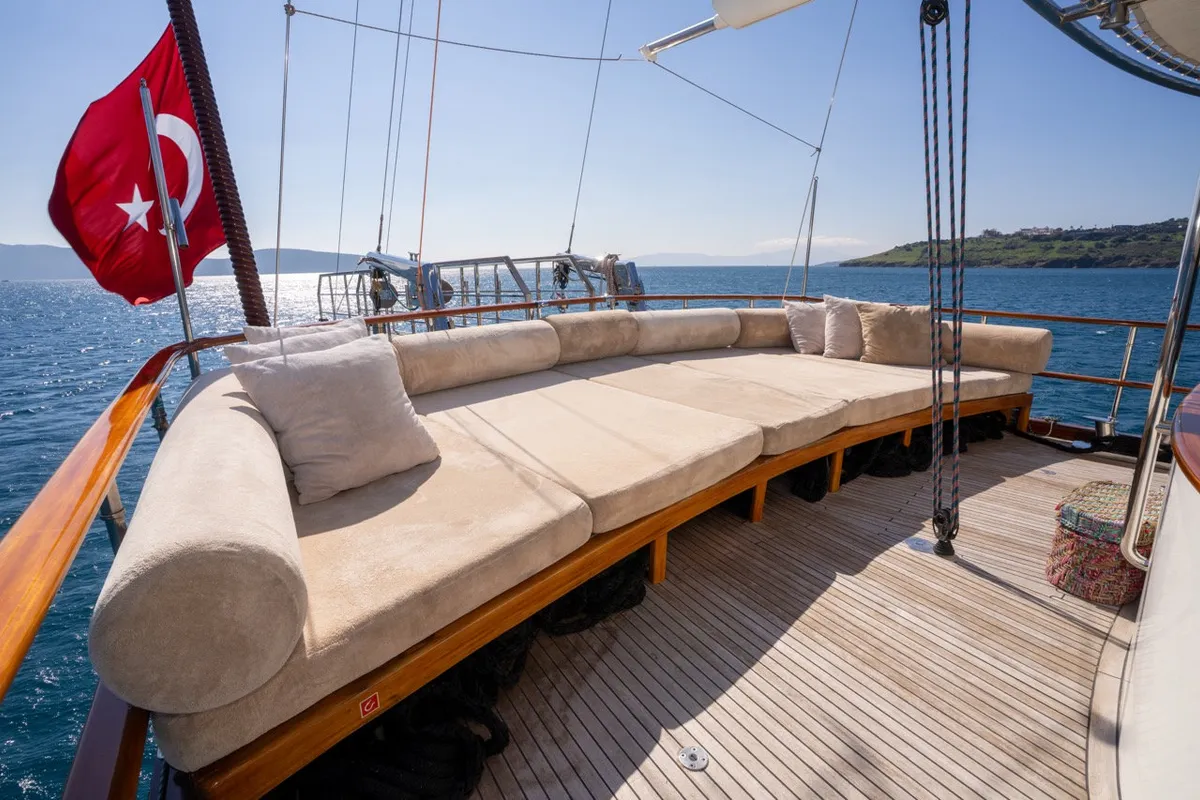 Deck of Dragon Fly, a Gulet Custom built 183 yacht at Bodrum, Turkey