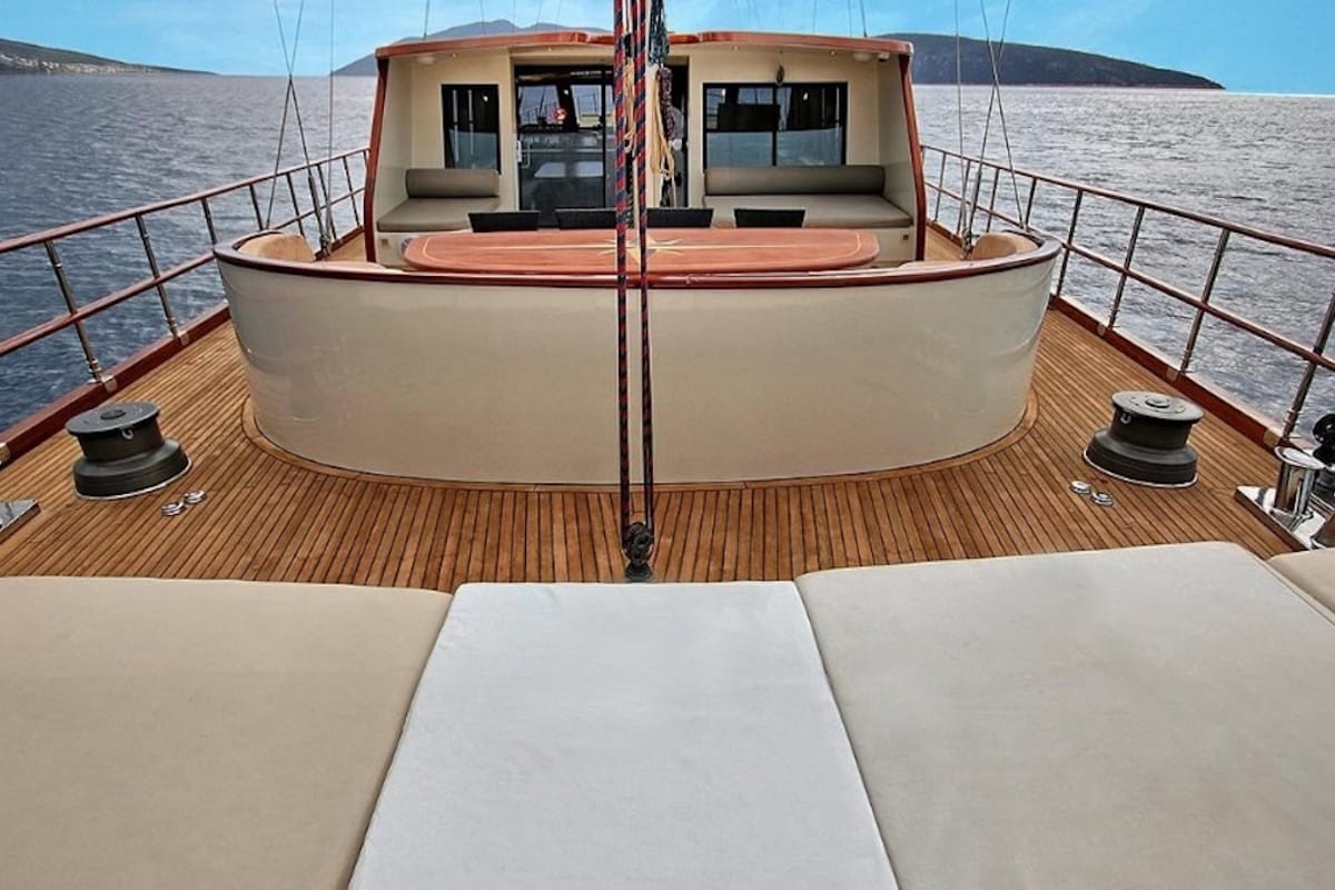 Deck of Dragon Fly, a Gulet Custom built 183 yacht at Bodrum, Turkey
