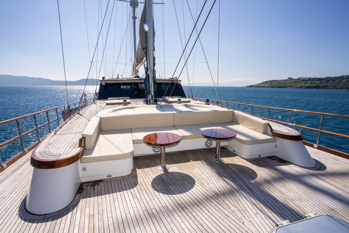 Deck of Dragon Fly, a Gulet Custom built 183 yacht at Bodrum, Turkey