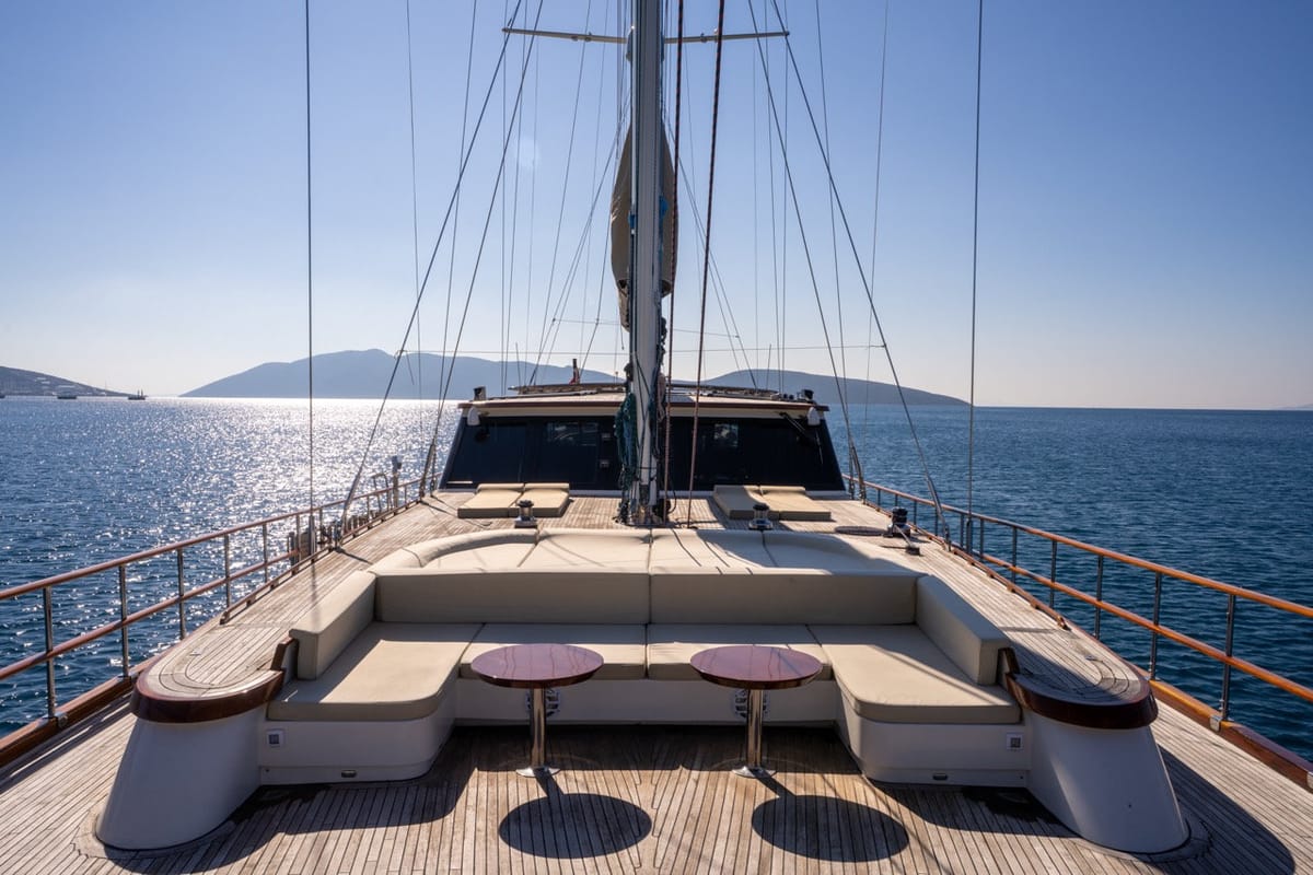 Deck of Dragon Fly, a Gulet Custom built 183 yacht at Bodrum, Turkey