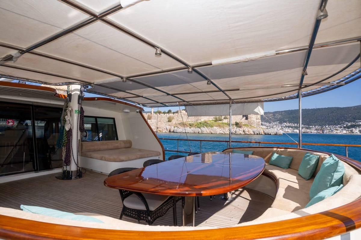 Deck of Dragon Fly, a Gulet Custom built 183 yacht at Bodrum, Turkey