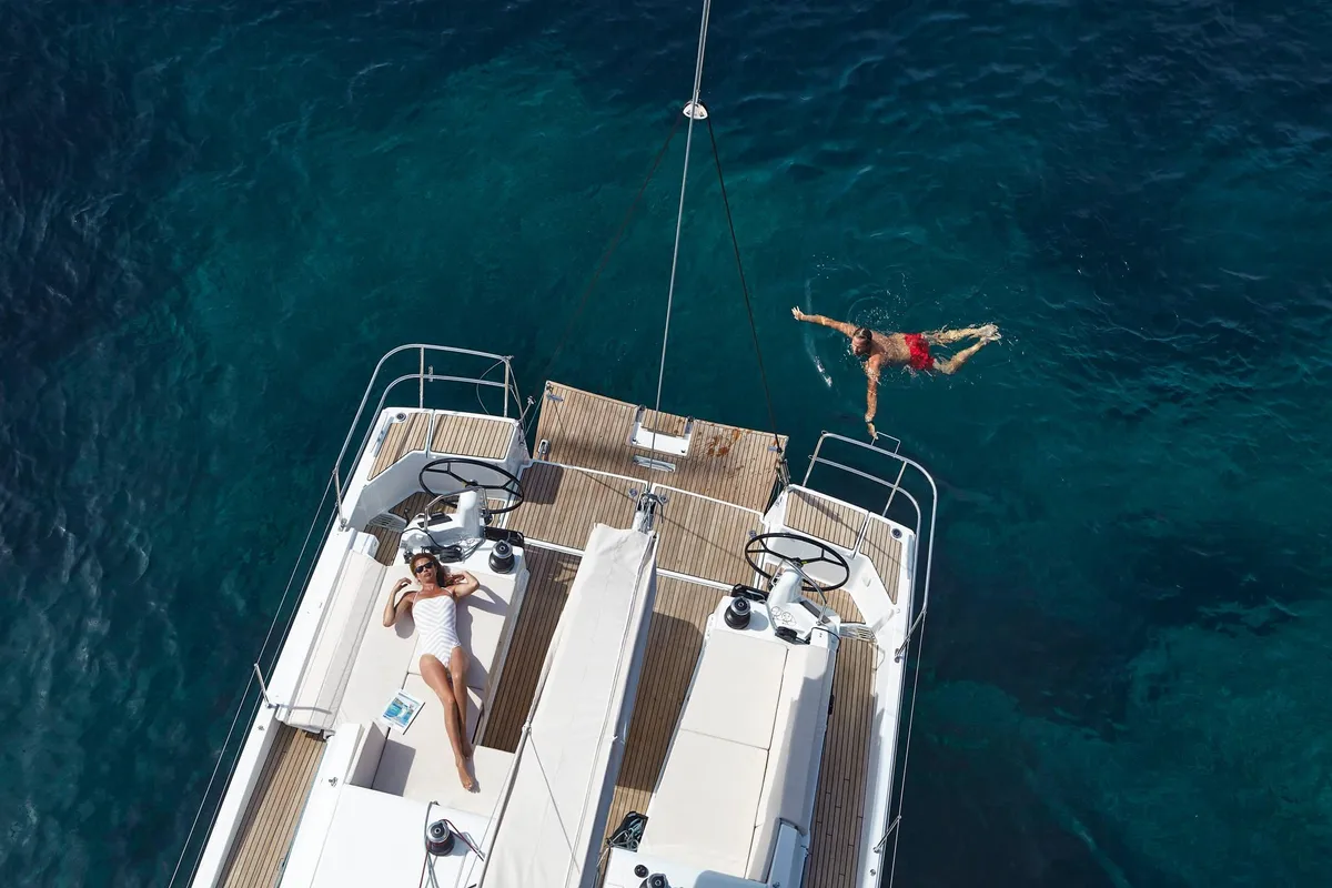 Exterior view of Nonna, a Jeanneau Sun Odyssey 490 sailboat at Grad Šibenik, Croatia
