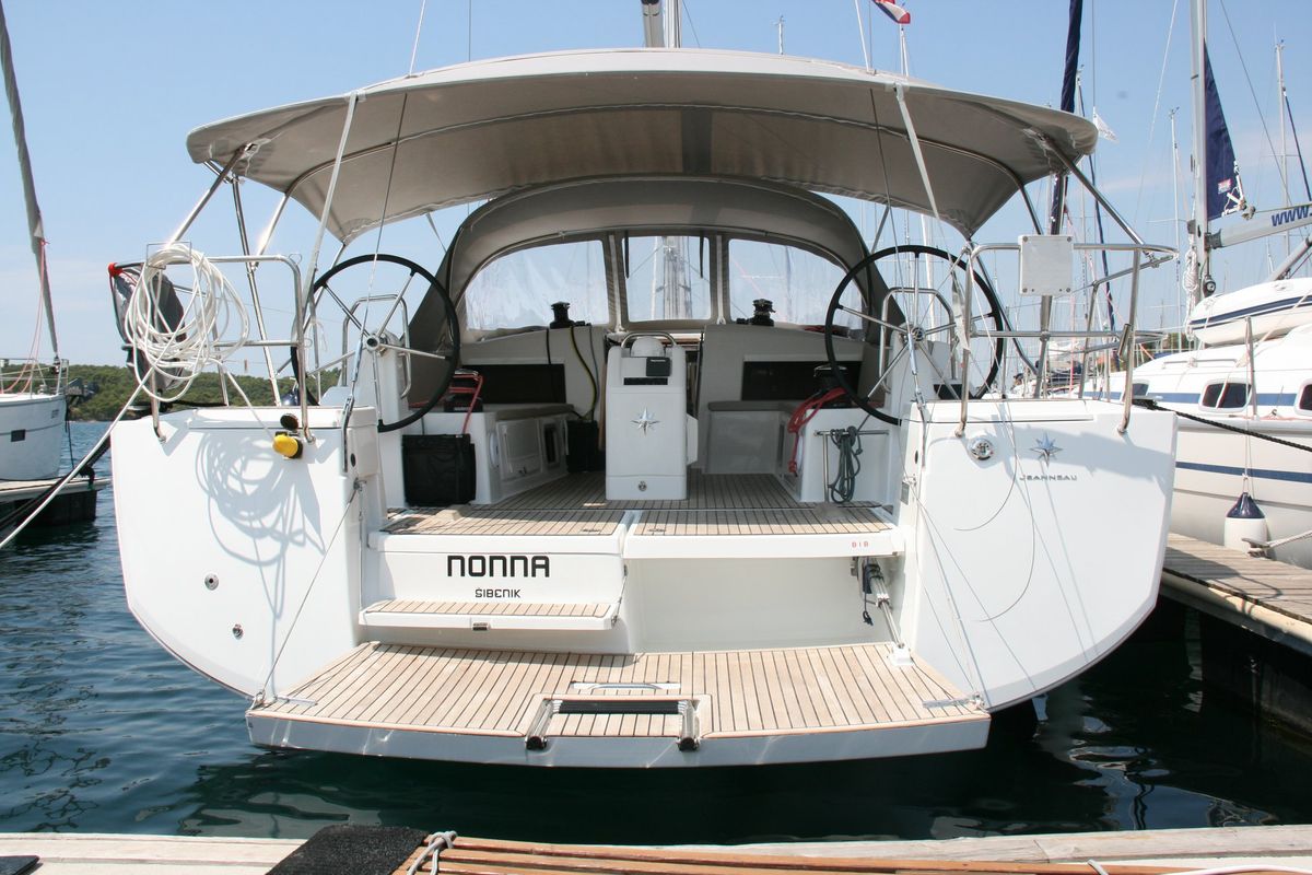 Exterior view of Nonna, a Jeanneau Sun Odyssey 490 sailboat at Grad Šibenik, Croatia