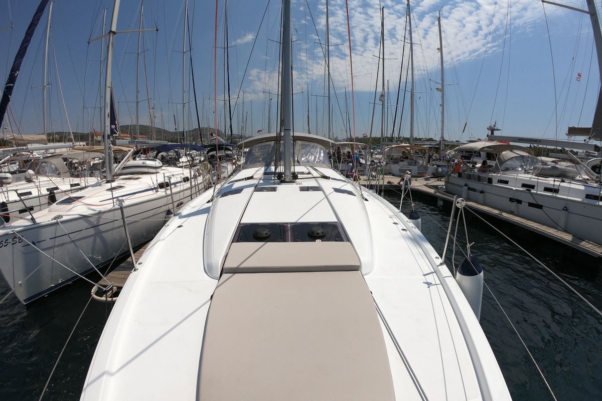 Deck of Nonna, a Jeanneau Sun Odyssey 490 sailboat at Grad Šibenik, Croatia