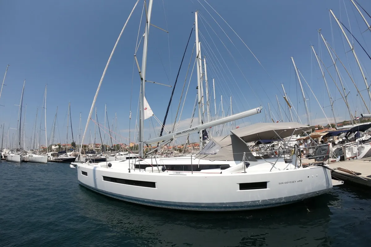 Exterior view of Nonna, a Jeanneau Sun Odyssey 490 sailboat at Grad Šibenik, Croatia