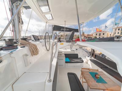 Cockpit of One Thought, a Lagoon 46 catamaran at Municipal Unit of Lefkada, Greece