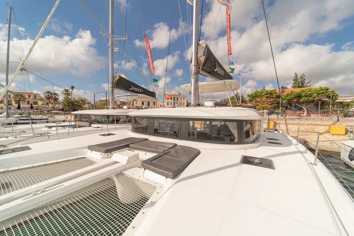 Deck of One Thought, a Lagoon 46 catamaran at Municipal Unit of Lefkada, Greece