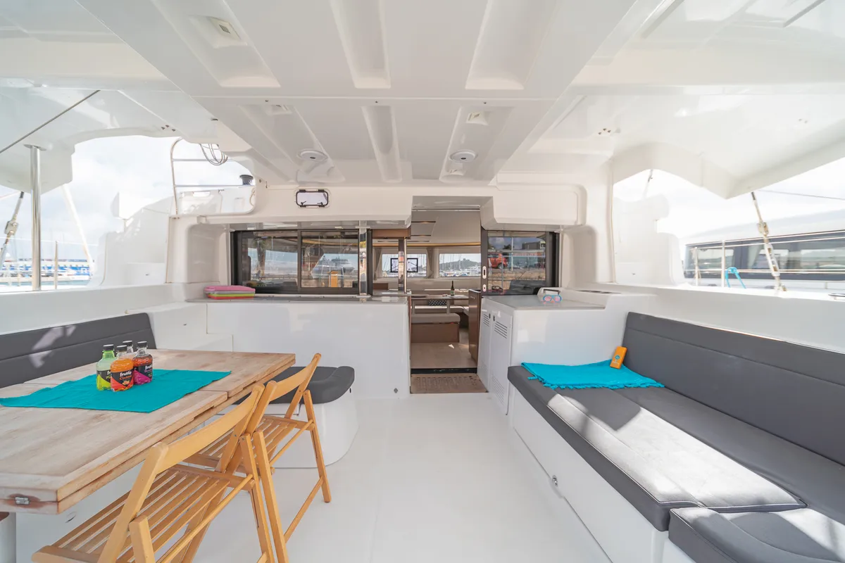 Deck of One Thought, a Lagoon 46 catamaran at Municipal Unit of Lefkada, Greece