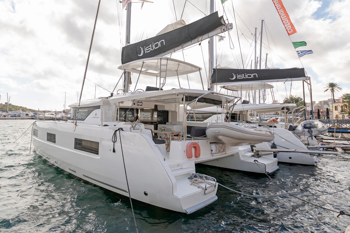 Exterior view of One Thought, a Lagoon 46 catamaran at Municipal Unit of Lefkada, Greece