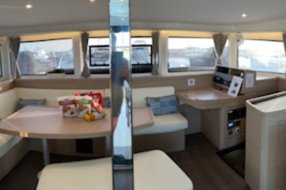 Salon of Bob, a Lagoon 42 catamaran at Athens, Greece