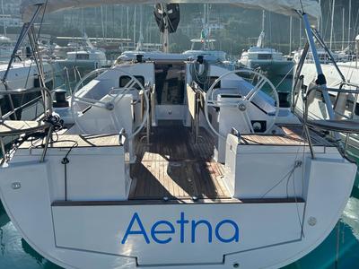 Cockpit of Aetna, a Elan Impression 45.1 sailboat at Capo d'Orlando, Italy