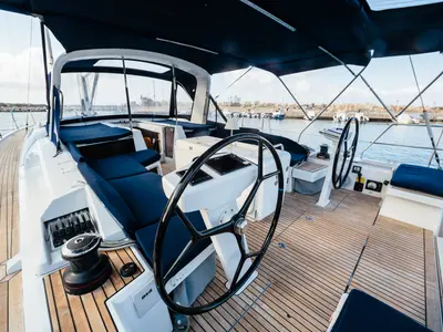 Cockpit of Maelle - Standard line, a Beneteau Oceanis 51.1 sailboat at Tonnarella, Italy
