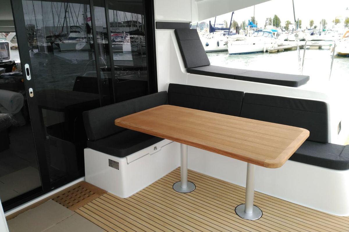 Deck of Affligem, a Lagoon 42 catamaran at Alameda, United States