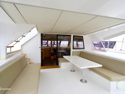 Deck of Fiammetta, a Nautitech Rochefort Nautitech 46 Fly catamaran at Puntone di Scarlino, Italy