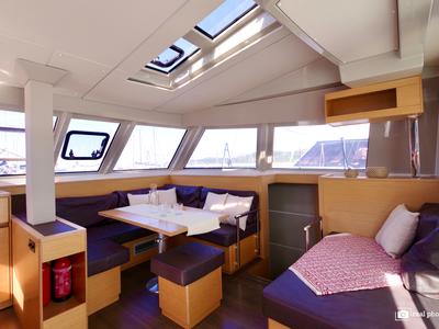 Salon of Fiammetta, a Nautitech Rochefort Nautitech 46 Fly catamaran at Puntone di Scarlino, Italy