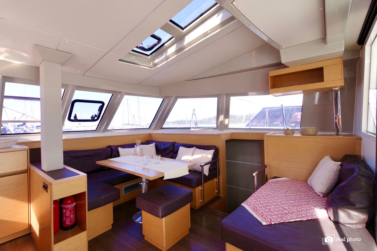 Salon of Fiammetta, a Nautitech Rochefort Nautitech 46 Fly catamaran at Puntone di Scarlino, Italy