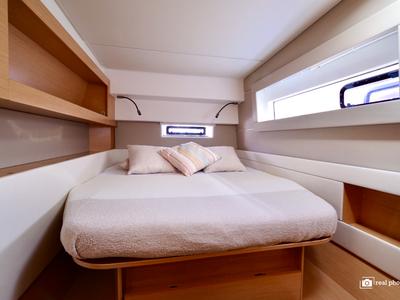 Cabin on Fiammetta, a Nautitech Rochefort Nautitech 46 Fly catamaran at Puntone di Scarlino, Italy