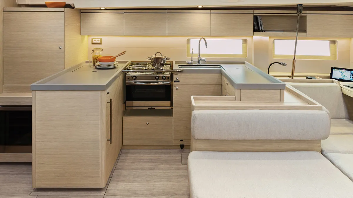 Galley of Sunsail 52.4 Classic, a Beneteau Oceanis 51.1 sailboat at Tonnarella, Italy