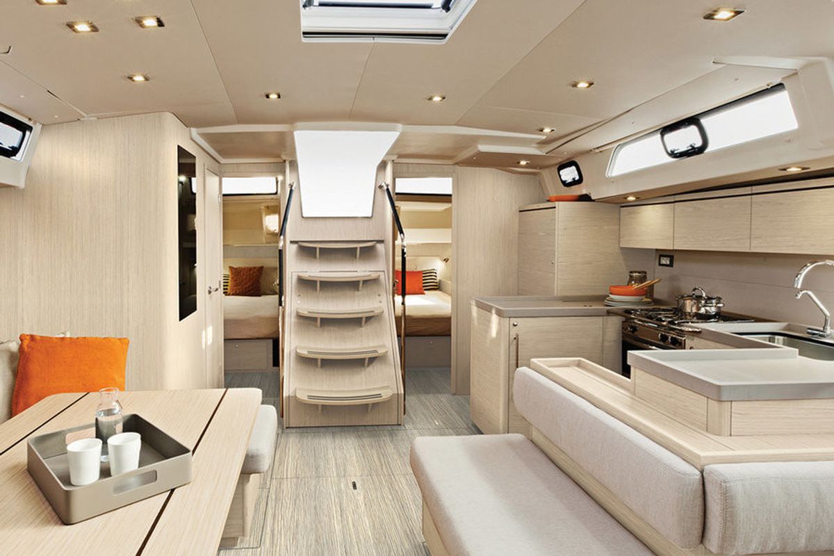 Salon of Sunsail 52.4 Classic, a Beneteau Oceanis 51.1 sailboat at Tonnarella, Italy