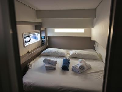 Cabin on Loxarel, a Bali 4.2 catamaran at Ibiza, Spain