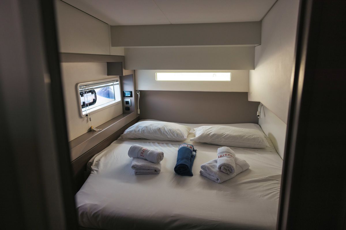 Cabin on Loxarel, a Bali 4.2 catamaran at Ibiza, Spain
