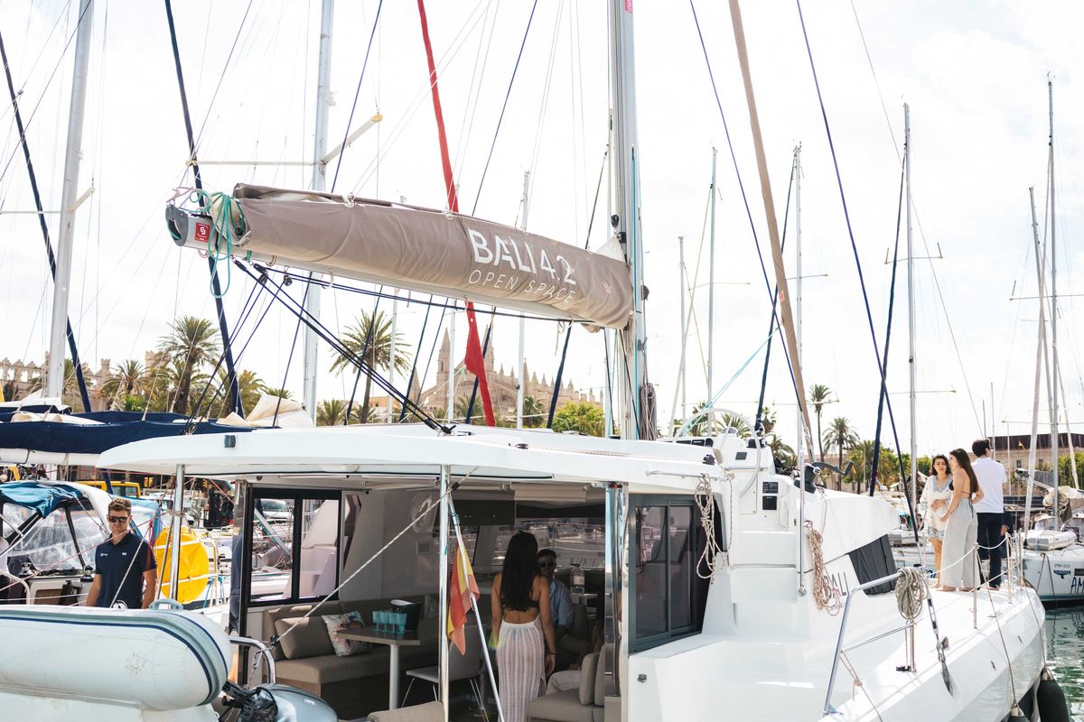 Exterior view of Loxarel, a Bali 4.2 catamaran at Ibiza, Spain