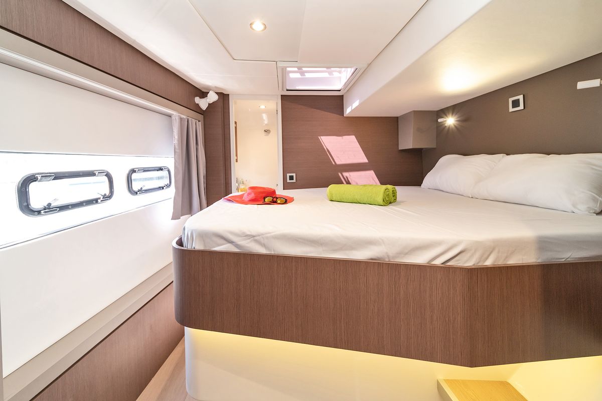 Cabin on Basma, a Bali 4.8 catamaran at Athens, Greece