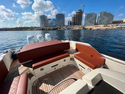 Deck of Ethan Jo, a Nuova Jolly Prince 38 Sport Cabin motorboat at Msida, Malta