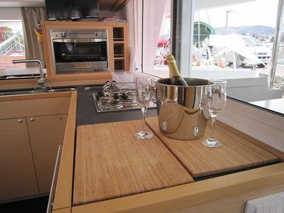 Galley of Emerald Seas, a Lagoon 400 S2 catamaran at Lavreotiki Municipal Unit, Greece