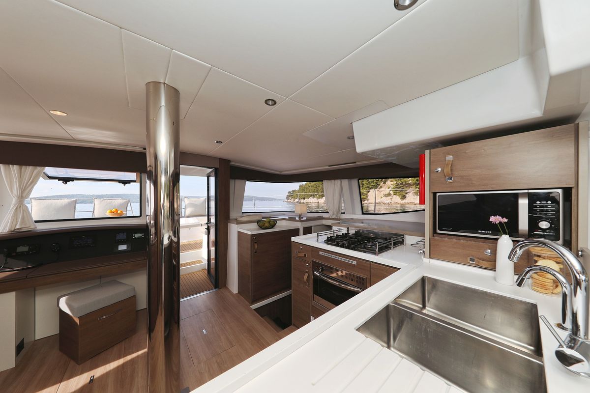 Galley of La Vie Est Belle, a Bali 4.8 catamaran at Seget Donji, Croatia