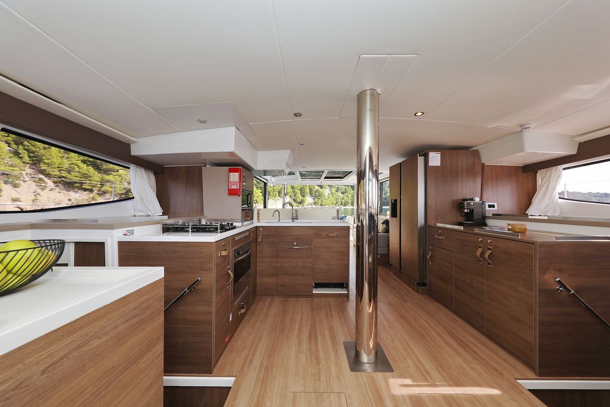 Galley of La Vie Est Belle, a Bali 4.8 catamaran at Seget Donji, Croatia