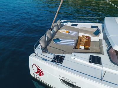 Deck of La Vie Est Belle, a Bali 4.8 catamaran at Seget Donji, Croatia