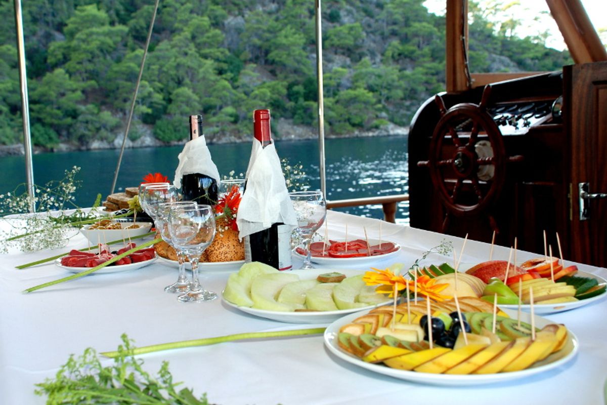 Cockpit of Beyefendi H, a Custom Made Be Happy yacht at Bodrum, Turkey