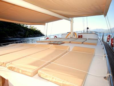 Deck of Beyefendi H, a Custom Made Be Happy yacht at Bodrum, Turkey