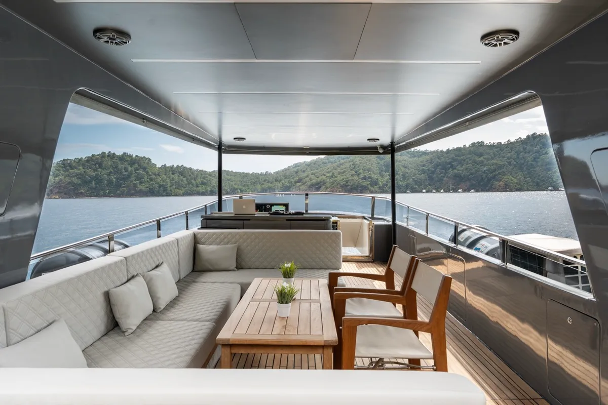 Deck of BEYEFENDI H, a Falcon Yachts Beyefendi H yacht at Fethiye, Turkey