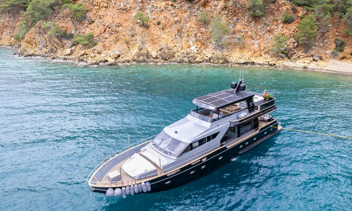 Exterior view of BEYEFENDI H, a Falcon Yachts Beyefendi H yacht at Fethiye, Turkey