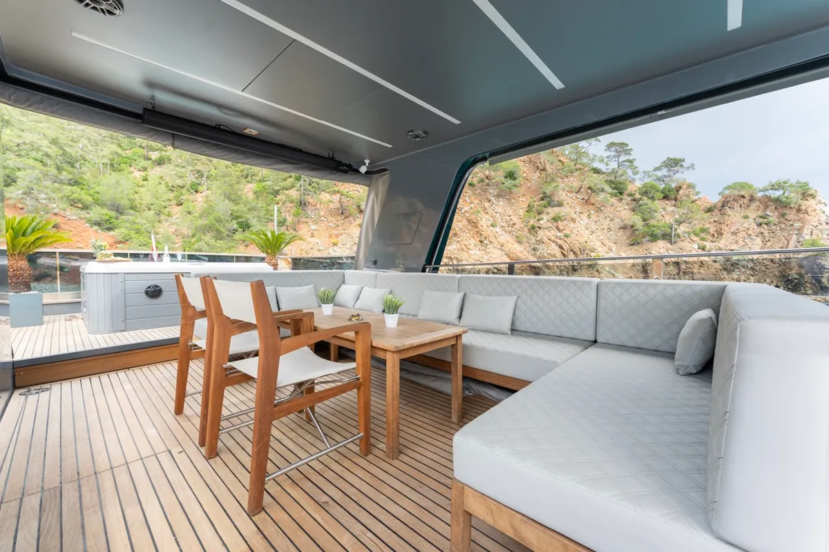 Deck of BEYEFENDI H, a Falcon Yachts Beyefendi H yacht at Fethiye, Turkey