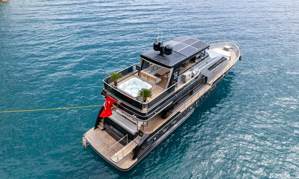Exterior view of BEYEFENDI H, a Falcon Yachts Beyefendi H yacht at Fethiye, Turkey