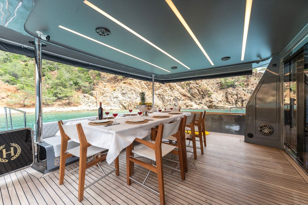 Deck of BEYEFENDI H, a Falcon Yachts Beyefendi H yacht at Fethiye, Turkey