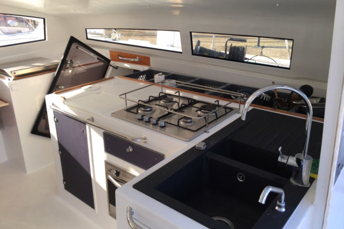 Galley of CASTOR, a Marsaudon Composites TS 42 catamaran at Alameda, United States
