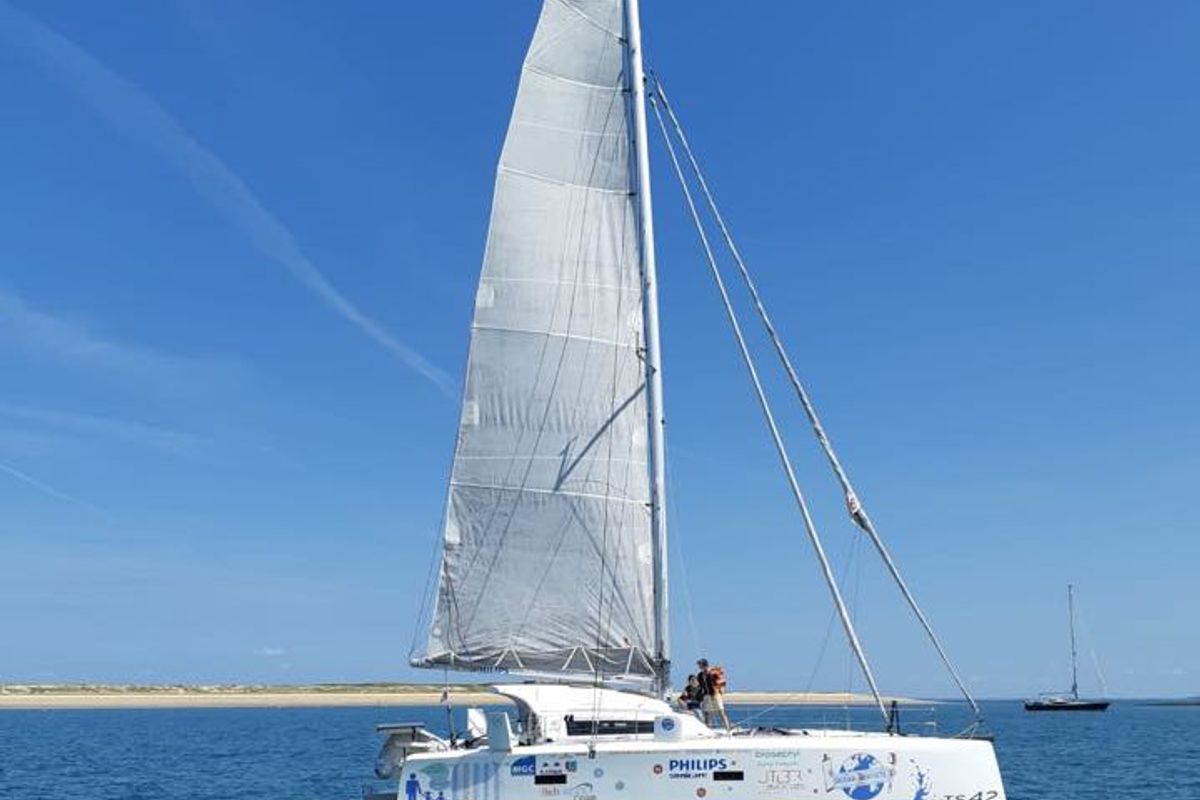 Exterior view of CASTOR, a Marsaudon Composites TS 42 catamaran at Alameda, United States