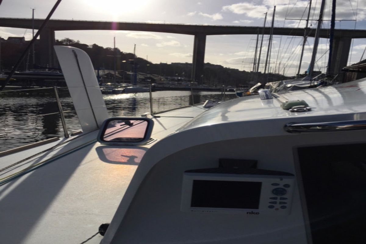 Deck of CASTOR, a Marsaudon Composites TS 42 catamaran at Alameda, United States