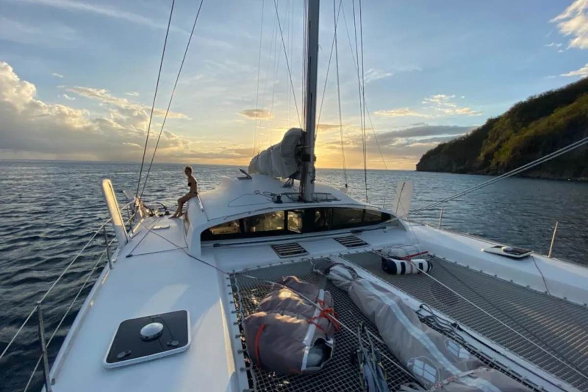 Deck of CASTOR, a Marsaudon Composites TS 42 catamaran at Alameda, United States
